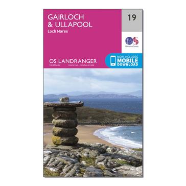 Pink Ordnance Survey Landranger 19 Gairloch & Ullapool, Loch Maree Map With Digital Version