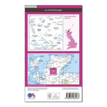 Pink Ordnance Survey Landranger 20 Beinn Dearg & Loch Broom, Ben Wyvis Map With Digital Version