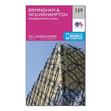 Pink Ordnance Survey Landranger 139 Birmingham & Wolverhampton Map With Digital Version