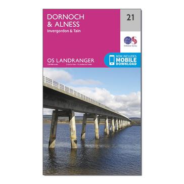 Pink Ordnance Survey Landranger 21 Dornoch & Alness, Invergordon & Tain Map With Digital Version