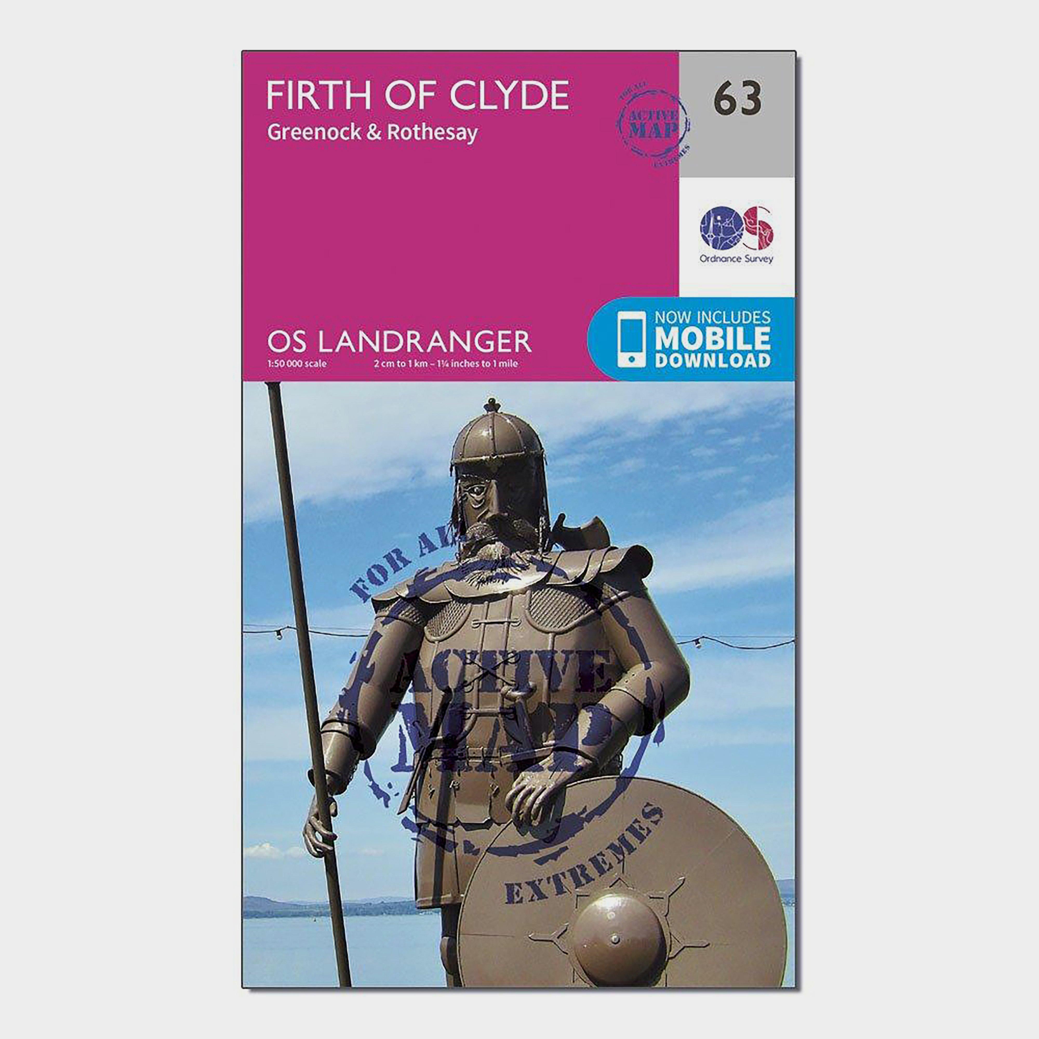 Image of Ordnance Survey Landranger Active 63 Firth Of Clyde, Greenock & Rothesay Map With Digital Version - Pink, Pink
