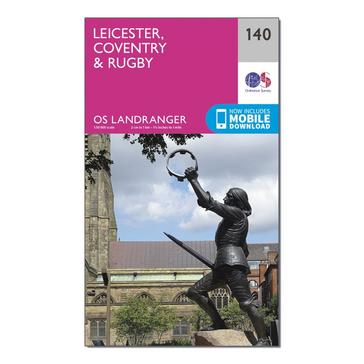 Pink Ordnance Survey Landranger 140 Leicester, Coventry & Rugby Map With Digital Version
