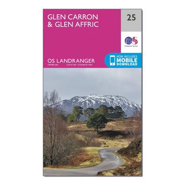 Pink Ordnance Survey Landranger 25 Glen Carron & Glen Affric Map With Digital Version