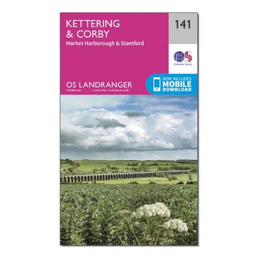 Pink Ordnance Survey Landranger 141 Kettering & Corby Map With Digital Version
