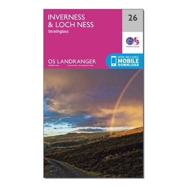 Pink Ordnance Survey Landranger 26 Inverness & Loch Ness, Strathglass Map With Digital Version