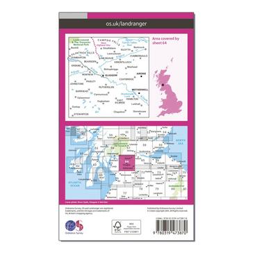 Pink Ordnance Survey Landranger Active 64 Glasgow, Motherwell & Airdrie Map With Digital Version