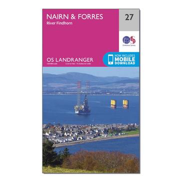 Pink Ordnance Survey Landranger 27 Nairn & Forres, River Findhorn Map With Digital Version