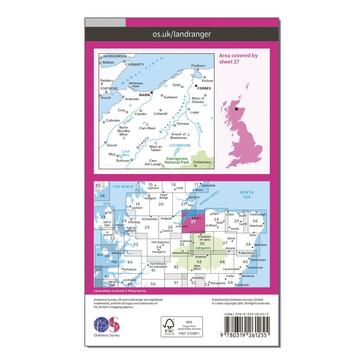 Pink Ordnance Survey Landranger 27 Nairn & Forres, River Findhorn Map With Digital Version