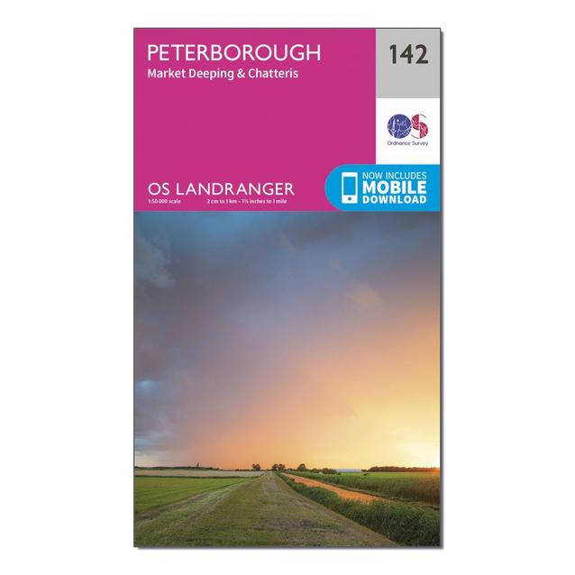 Pink Ordnance Survey Landranger 142 Peterborough, Market Deeping & Chatteris Map With Digital Version image 1