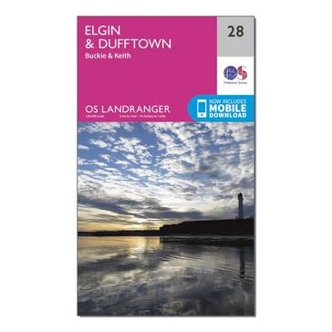 Pink Ordnance Survey Landranger 28 Elgin, Dufftown, Buckie & Keith Map With Digital Version