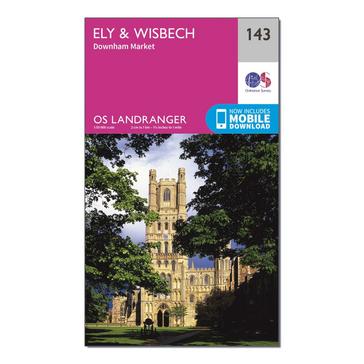 Pink Ordnance Survey Landranger 143 Ely & Wisbech, Downham Market Map With Digital Version