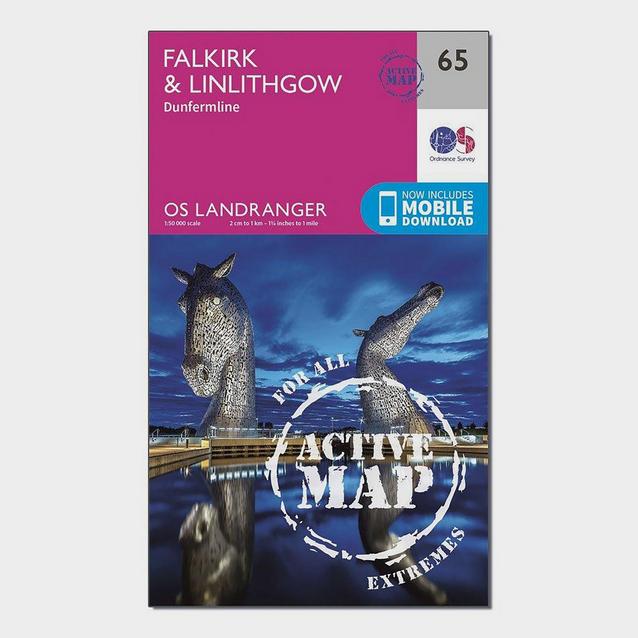 Pink Ordnance Survey Landranger Active 65 Falkirk & Linlithgow, Dunfermline Map With Digital Version image 1