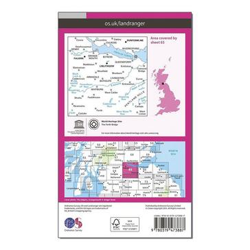 Pink Ordnance Survey Landranger Active 65 Falkirk & Linlithgow, Dunfermline Map With Digital Version