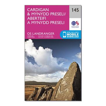 Pink Ordnance Survey Landranger 145 Cardigan & Mynydd Preseli Map With Digital Version