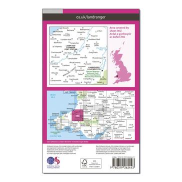 Pink Ordnance Survey Landranger 146 Lampeter & Llandovery Map With Digital Version