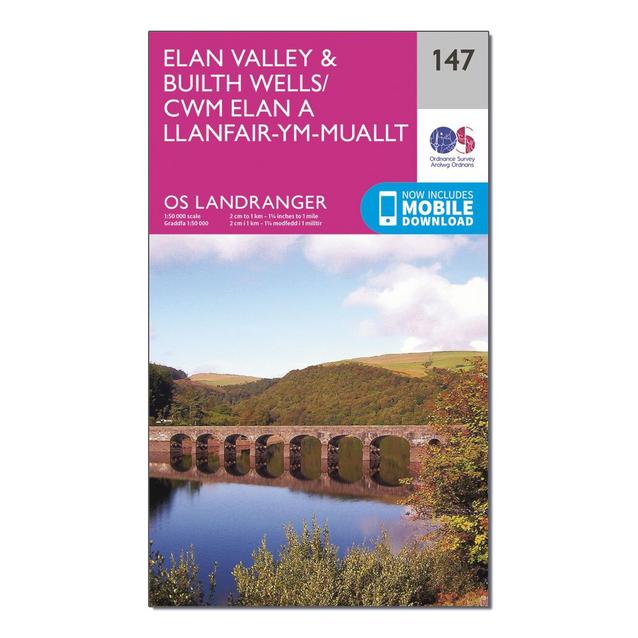 Pink Ordnance Survey Landranger 147 Elan Valley & Builth Wells Map With Digital Version image 1