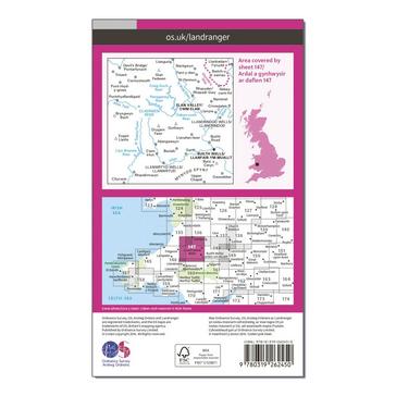 Pink Ordnance Survey Landranger 147 Elan Valley & Builth Wells Map With Digital Version