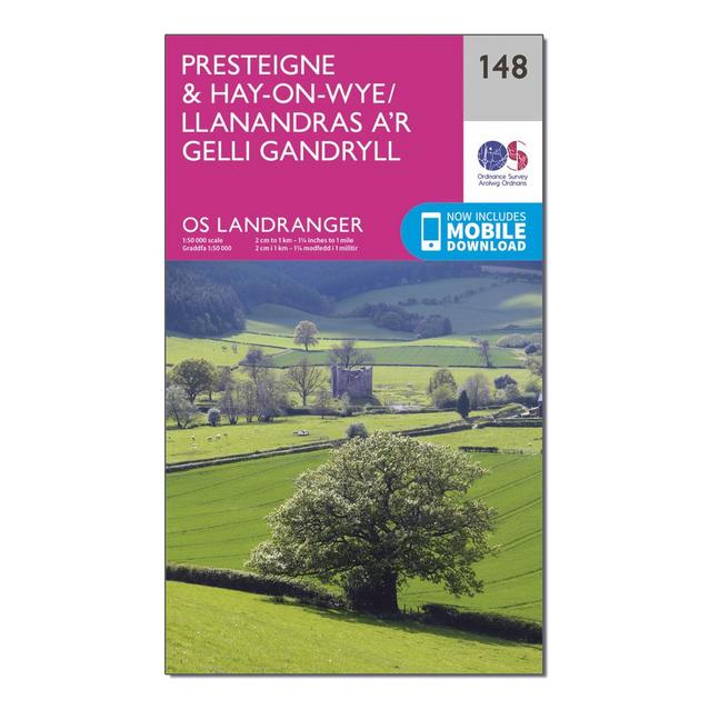 Pink Ordnance Survey Landranger 148 Presteigne & Hay-on-Wye / Llanandras a'r Gelli Gandryll Map With Digital Version image 1
