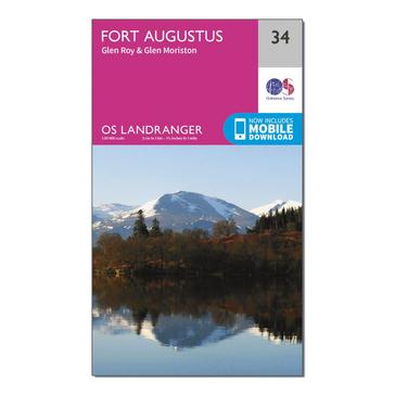 Pink Ordnance Survey Landranger 34 Fort Augustus, Glen Roy & Glen Moriston Map With Digital Version