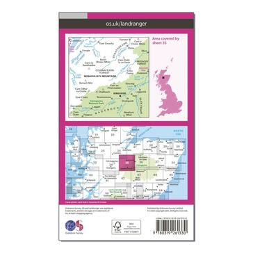 Pink Ordnance Survey Landranger 35 Kingussie & Monadhliath Mountains Map