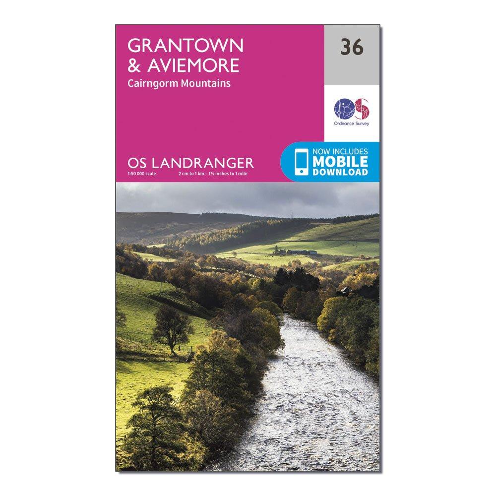 Image of Ordnance Survey Landranger 36 Grantown, Aviemore & Cairngorm Mountains Map With Digital Version - Pink, Pink