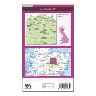 Pink Ordnance Survey Landranger 36 Grantown, Aviemore & Cairngorm Mountains Map With Digital Version