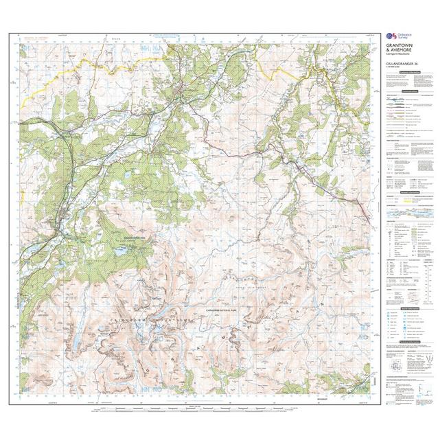 Map Of Aviemore And Surrounding Area Ordnance Survey Landranger 36 Grantown, Aviemore & Cairngorm Mountains Map  With Digital Version