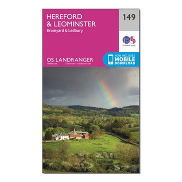 Pink Ordnance Survey Landranger 149 Hereford & Leominster, Bromyard & Ledbury Map With Digital Version