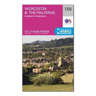Pink Ordnance Survey Landranger 150 Worcester & The Malverns, Evesham & Tewkesbury Map With Digital Version
