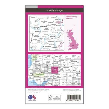 Pink Ordnance Survey Landranger 150 Worcester & The Malverns, Evesham & Tewkesbury Map With Digital Version