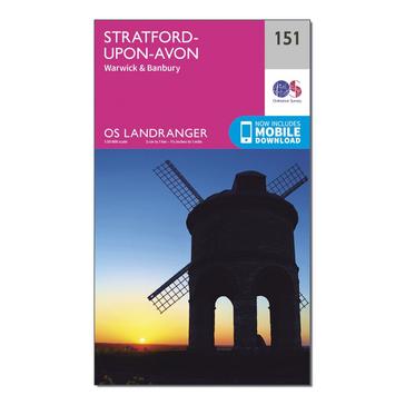 Pink Ordnance Survey Landranger 151 Stratford-upon-Avon, Warwick & Banbury Map With Digital Version