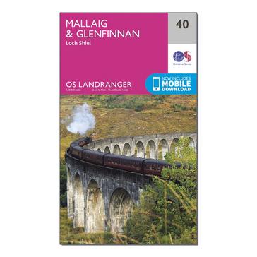 Pink Ordnance Survey Landranger 40 Mallaig & Glenfinnan, Loch Shiel Map With Digital Version