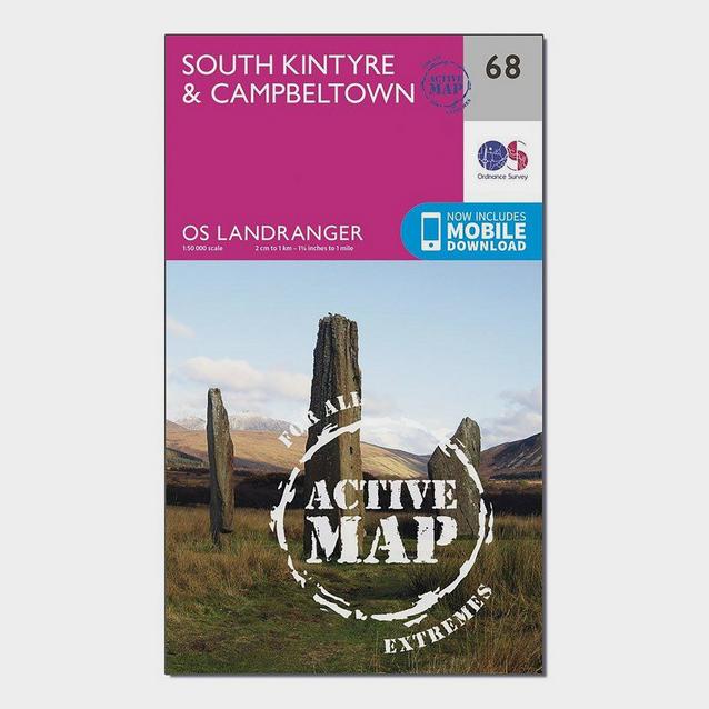 Pink Ordnance Survey Landranger Active 68 South Kintyre & Campbeltown Map With Digital Version image 1