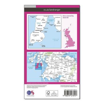 Pink Ordnance Survey Landranger Active 68 South Kintyre & Campbeltown Map With Digital Version