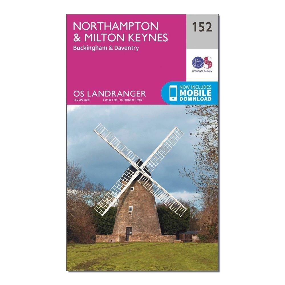 Image of Ordnance Survey Landranger 152 Northampton & Milton Keynes, Buckingham & Daventry Map With Digital Version - Pink, Pink