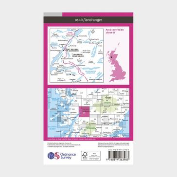 Pink Ordnance Survey Landranger 41 Ben Nevis, Fort William & Glen Coe Map With Digital Version