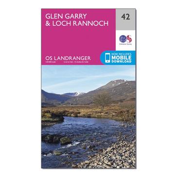 Pink Ordnance Survey Landranger 42 Glen Garry & Loch Rannoch Map With Digital Version
