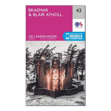 Pink Ordnance Survey Landranger 43 Braemar & Blair Atholl Map With Digital Version