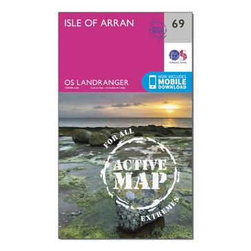 Pink Ordnance Survey Landranger Active 69 Isle of Arran Map With Digital Version