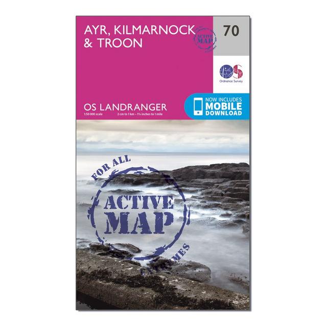 Pink Ordnance Survey Landranger Active 70 Ayr, Kilmarnock & Troon Map With Digital Version image 1