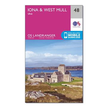 Pink Ordnance Survey Landranger 48 Iona & West Mull, Ulva Map With Digital Version