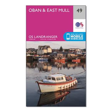 Pink Ordnance Survey Landranger 49 Oban & East Mull Map With Digital Version