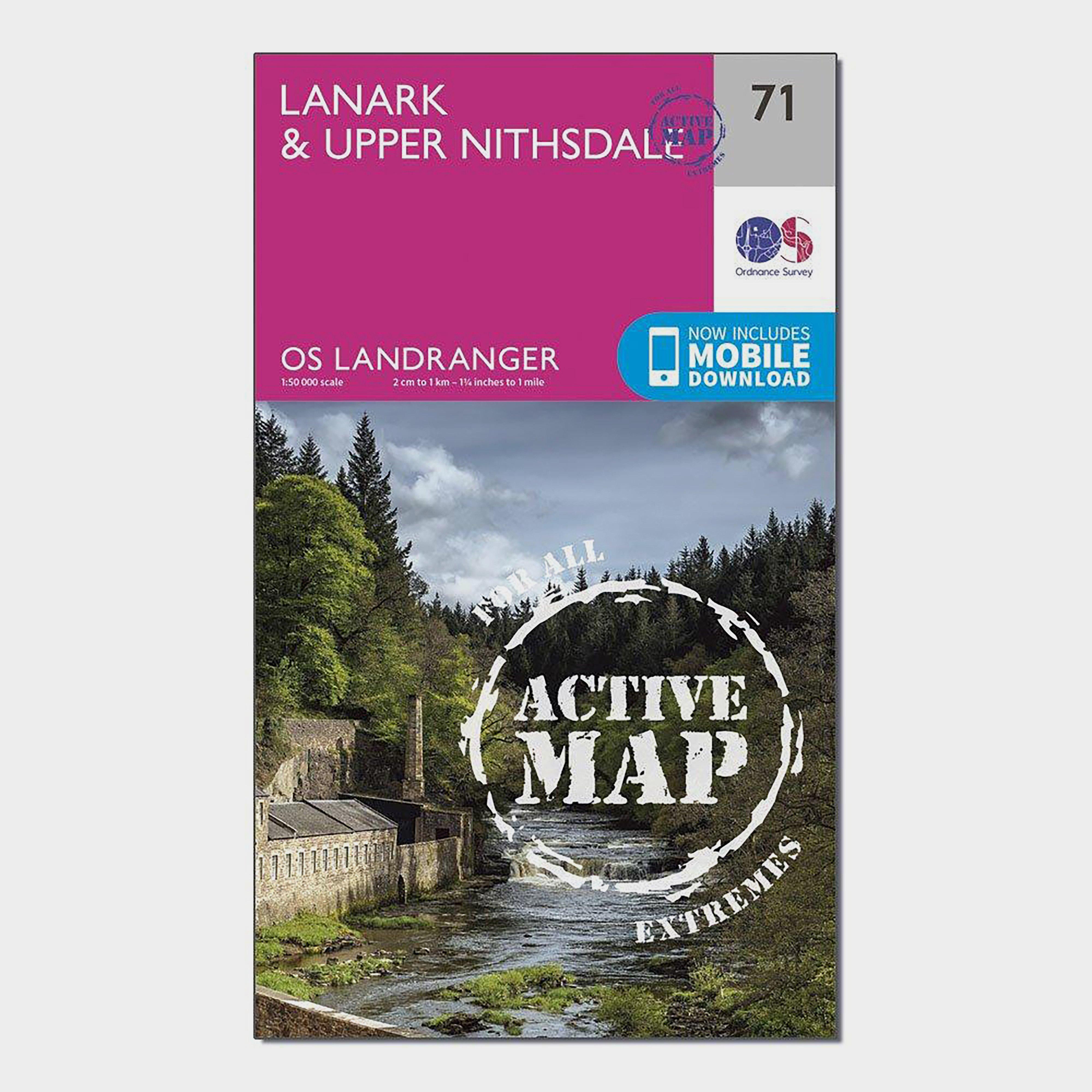 Image of Ordnance Survey Landranger Active 71 Lanark & Upper Nithsdale Map With Digital Version - Pink, Pink