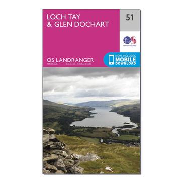 Pink Ordnance Survey Landranger 51 Loch Tay & Glen Dochart Map With Digital Version