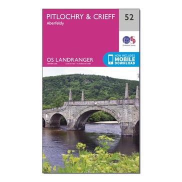 Pink Ordnance Survey Landranger 52 Pitlochry & Crieff Map With Digital Version