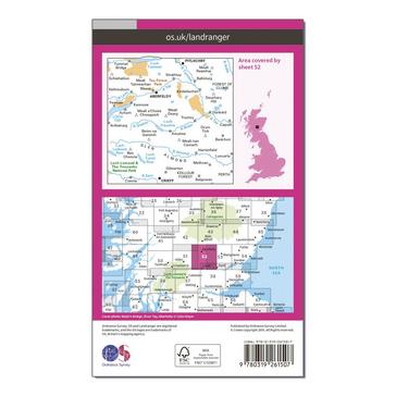 Pink Ordnance Survey Landranger 52 Pitlochry & Crieff Map With Digital Version