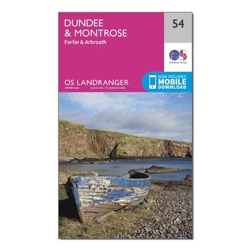 Pink Ordnance Survey Landranger 54 Dundee & Montrose, Forfar & Arbroath Map With Digital Version