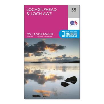 Pink Ordnance Survey Landranger 55 Lochgilphead & Loch Awe Map With Digital Version