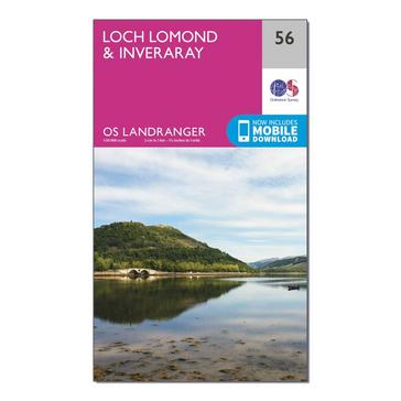 Pink Ordnance Survey Landranger 56 Loch Lomond & Inveraray Map With Digital Version