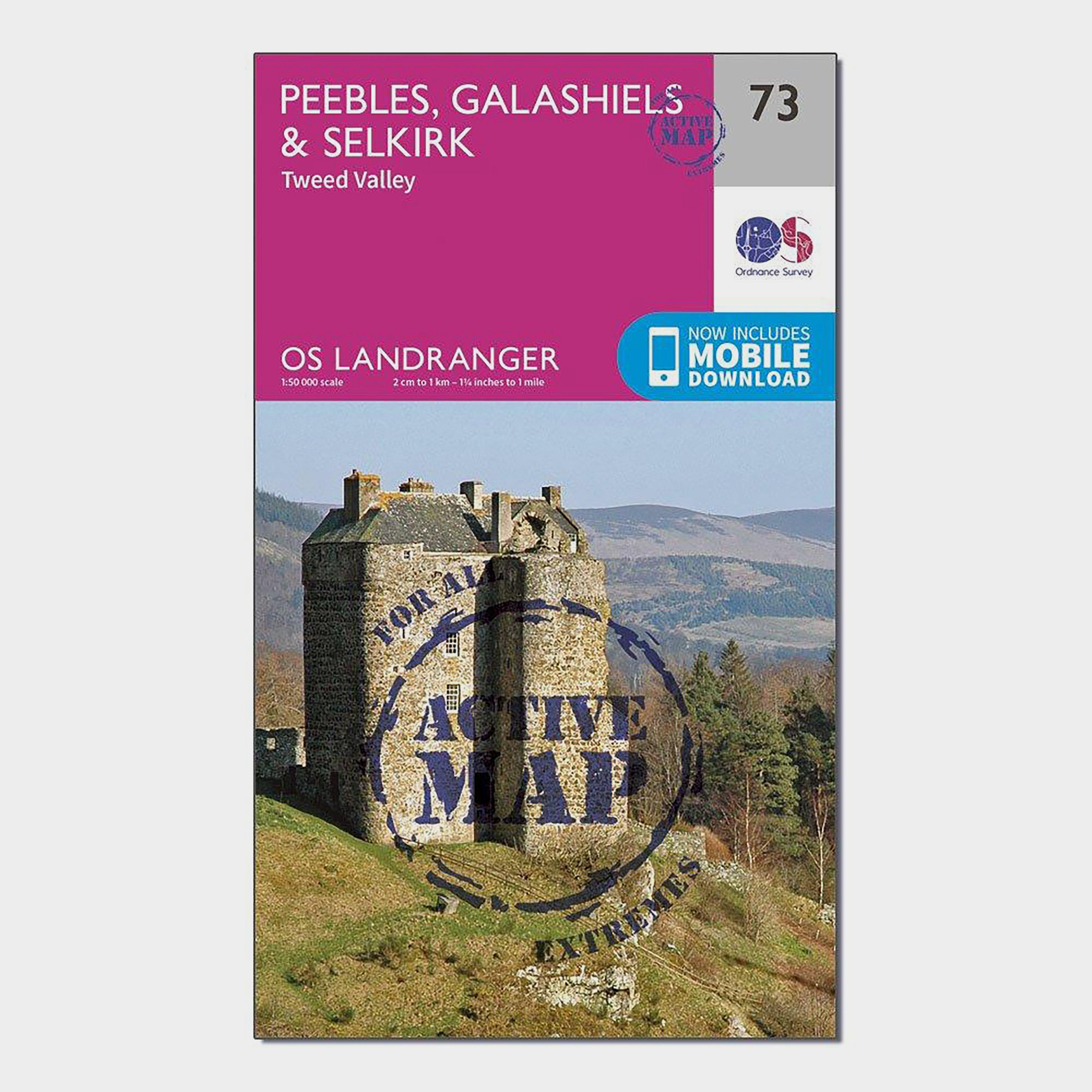 Image of Ordnance Survey Landranger Active 73 Peebles, Galashiels & Selkirk, Tweed Valley Map With Digital Version - Pink, Pink